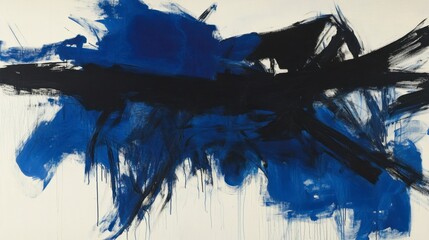 Expressionist abstract with chaotic, aggressive brushstrokes in deep blues and blacks