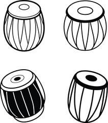 A set of Tabla musical instrument silhouette illustration