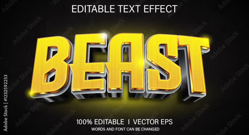 Poster beast 3d vector text effect with modern style design