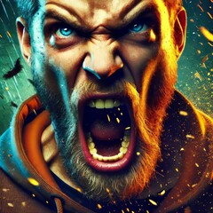 Furious bellow A loud intense roar of anger that makes the air v