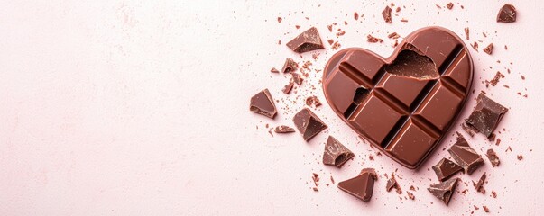 Heart-shaped chocolate with broken pieces.
