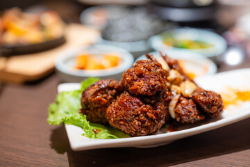 Korean fried chicken served on plate
