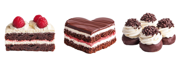Delicious romantic bakery pieces featuring chocolate and raspberry