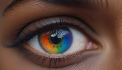 Fototapeta premium Rainbow eye on black skin close up