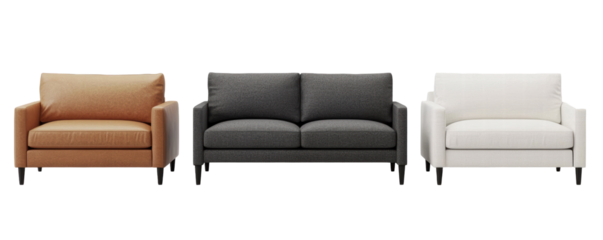 Stylish monotone sofas in orange, gray, and white for modern interiors