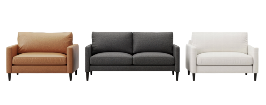 Stylish monotone sofas in orange, gray, and white for modern interiors