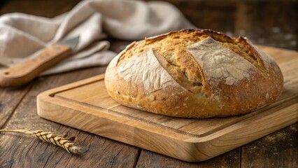 Artisan sourdough bread loaf on a rustic wooden board