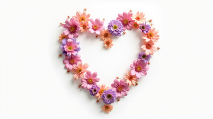 Obraz premium Heart shaped flowers isolated on white background, valentines day