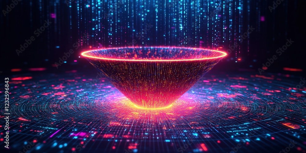 Poster futuristic abstract background featuring a glowing sphere with vibrant colors and dynamic patterns