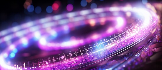 Abstract spiral light trails with vibrant colors and bokeh effects, creating a dynamic atmosphere