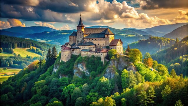 Orava Castle, Slovakia, showcases a breathtaking landscape, scenic architecture, and rule of thirds photography.