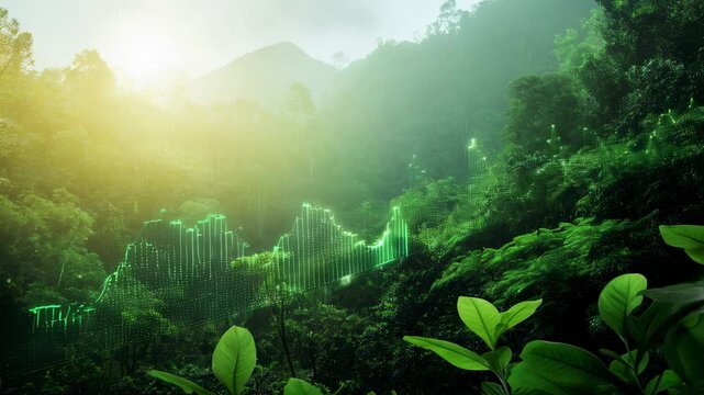 Positive indicators are growing within a vibrant green forest, symbolizing the increasing success of sustainability and eco friendly practices