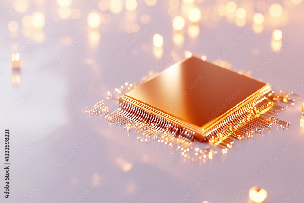 Poster a microchip is displayed on a white surface under gentle lighting. the intricate details and design 