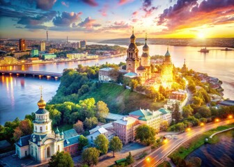 Stunning aerials capture Saratov's architectural gems, Volga River's embrace, and city lights painting a vibrant Russian nightscape.