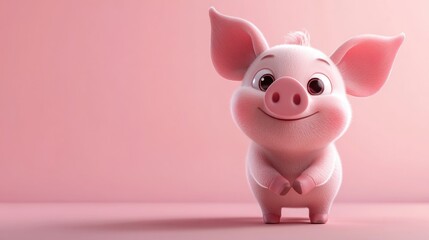 Cute piglet, pink background, happy expression, children's book illustration