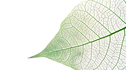 A single green leaf with detailed veins, isolated on a white background