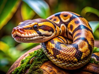 Fototapeta premium Stunning photography reveals the beauty of Ball Pythons (Python regius) thriving in their wild habitat.