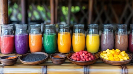 Fototapeta premium Vibrant Rainbow Smoothies in Glass Jars