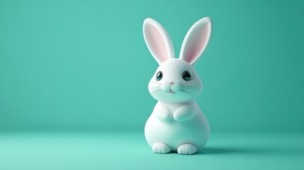 Cute white bunny on teal background, Easter card