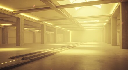 Golden Yellow Minimalist Architecture Interior Design Render