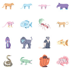 Naklejka premium Set of vector icons of animals on white background