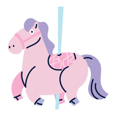 Vector Illustration of a Cute Pink Carousel Horse with Purple Mane and Decorative Saddle for Amusement Park or Carnival Design