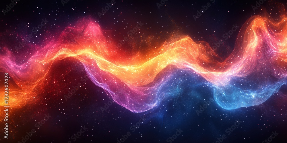 Poster colorful wave of light flowing through the dark space creating an abstract visual effect