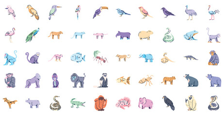 Set of vector icons of animals on white background