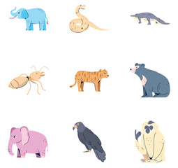 Set of vector icons of animals on white background