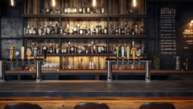 Craft Beer Taps in a Rustic Bar Setting
