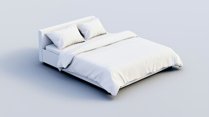 White Minimalist Bed with Crisp Bedding in Bright Studio Setting