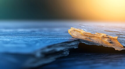 Obraz premium Warm light illuminates cracked blue slate stones subtly arranged. AI Generated