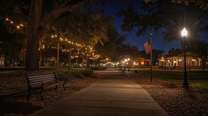 Obraz premium Night Scene of a Peaceful Park Pathway