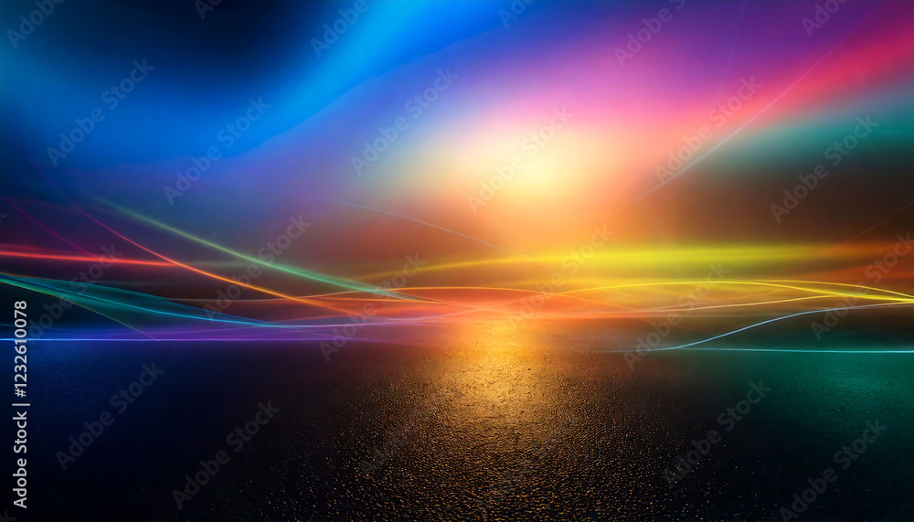 Poster vibrant abstract background with colorful light trails over a dark textured surface. ideal for websi