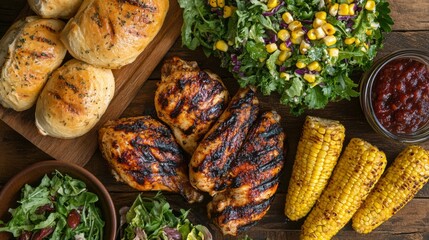 Grilled Chicken with Corn on the Cob and Salad
