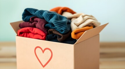 clothing donation with a heart on the box