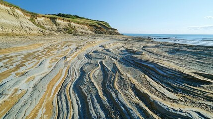 A natural landscape with eroded patterns in the sand, shaped by wind over many years.