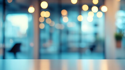 Blurred interior scene with empty table.