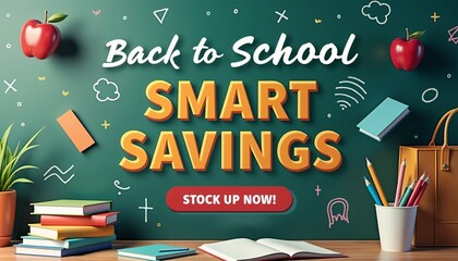Fun Back-to-School-Themed Sale Banner with Smart Savings and Exciting Preparation