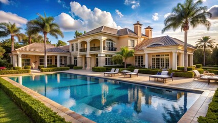 Fototapeta premium Grand Luxury Estate with Pool and Gardens, gardens, Luxury homes, gardens,Luxury homes