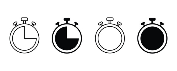 Stopwatch icon set. Line and glyph stopwatch timer, Black Timers Icons vector design, Stop watch, Alarm Infographic, Office and Business Symbol.