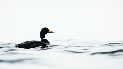 Duck swimming calm water, minimalist background, wildlife nature scene, website banner