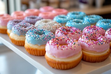 Colorful display of Japanese donuts
