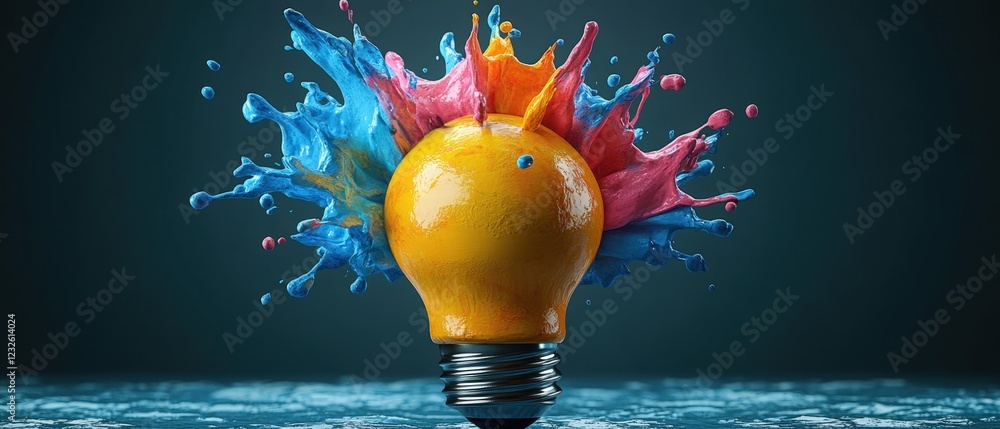 Aufkleber lightbulb with colorful splash of paint isolated on white background for creative concepts