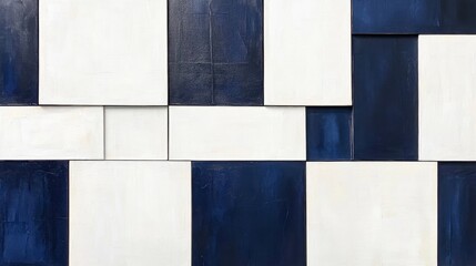Fototapeta premium Hard-edge abstract featuring precise rectangles in alternating white and navy blue