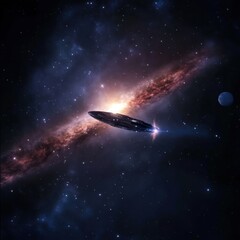 Cosmic Exploration of a Futuristic Spaceship in a Nebula Background