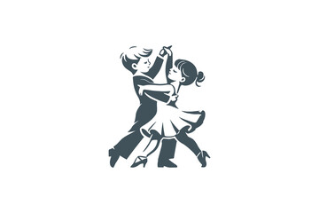 Minimalist logo of a cute dance couple for children's ballroom dance