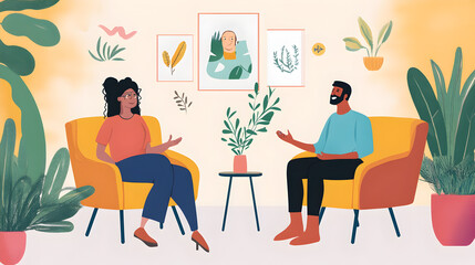 interview scene where the host and guest share a conversation with expressive gestures 