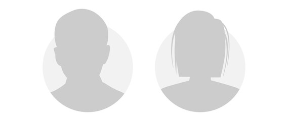 Vector flat illustration in grayscale. Icons of man and woman. Avatar, user profile, person icon, profile picture. Suitable for social media profiles, icons, screensavers and as a template.
