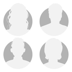 Vector flat illustration in grayscale. Icons of man and woman. Avatar, user profile, person icon, profile picture. Suitable for social media profiles, icons, screensavers and as a template.